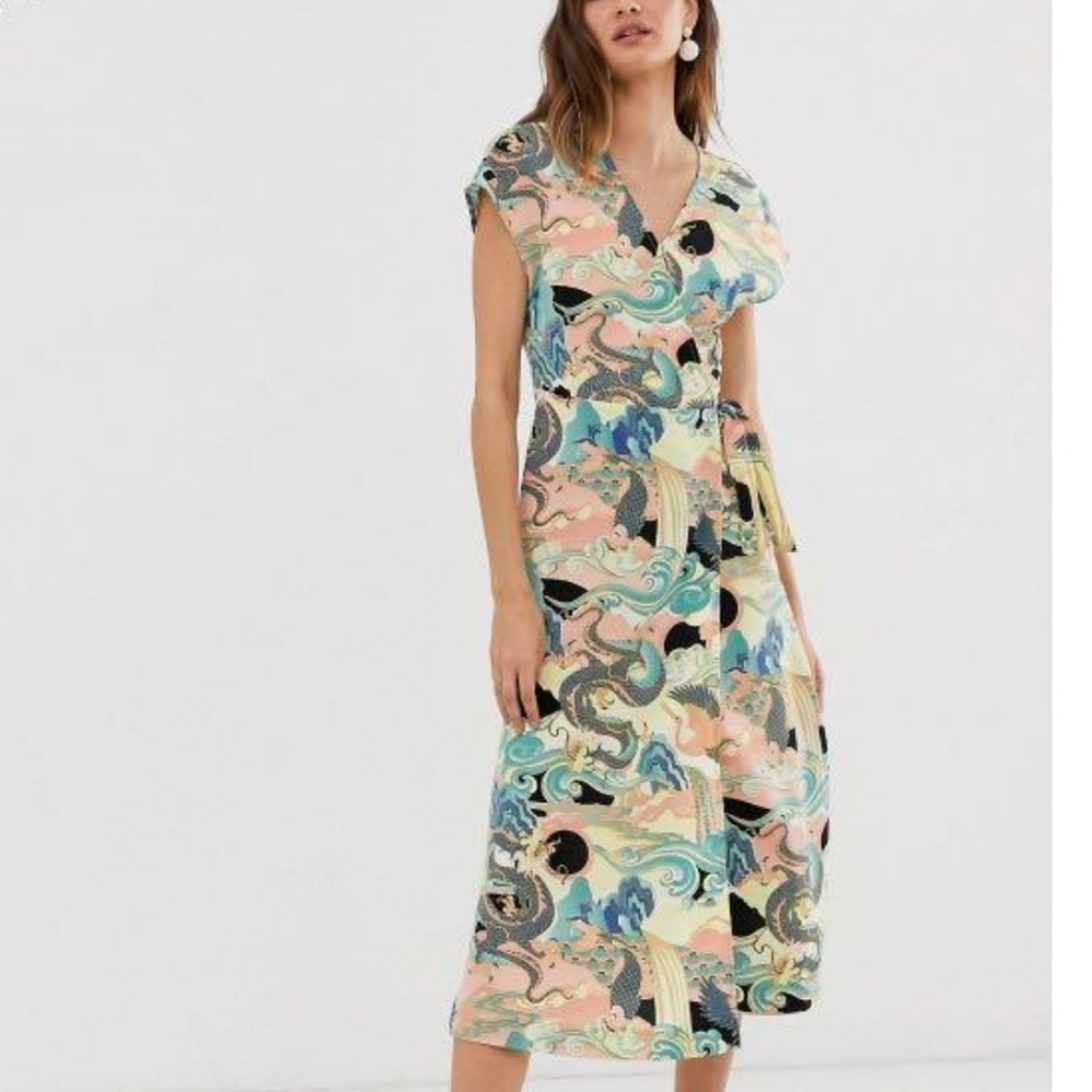 Monki Multicolor Printed Midi Dress Size xxs